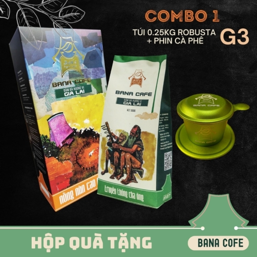 Hộp quà cà phê Bana Cofe  | Cafe rang mộc nguyên chất 100% (Pha phin/Pha máy/Nguyên hạt) |COMBO 1