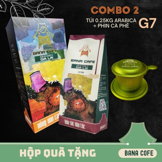 Hộp quà cà phê Bana Cofe  | Cafe rang mộc nguyên chất 100% (Pha phin/Pha máy/Nguyên hạt) |COMBO 2