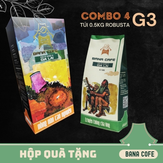 Hộp quà cà phê Bana Cofe  | Cafe rang mộc nguyên chất 100% (Pha phin/Pha máy/Nguyên hạt) |COMBO 4